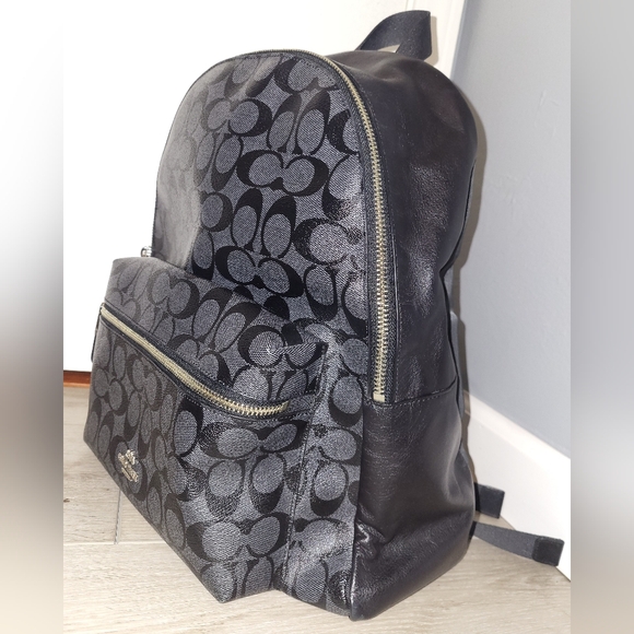 🏇Coach Medium Black Leather Monogram Print Backpack/Tan Coach Wristlet Combo - Picture 7 of 17